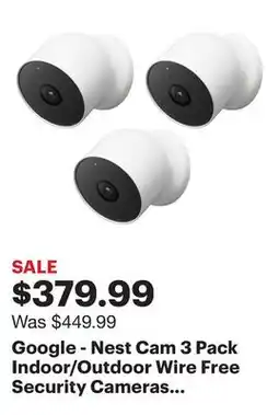 Best Buy Google - Nest Cam 3 Pack Indoor/Outdoor Wire Free Security Cameras - Snow offer