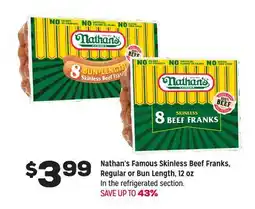 Grocery Outlet Nathan's Famous Skinless Beef Franks, Regular or Dun Length, 12 oz offer