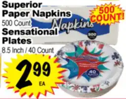 Superior Grocers Superior Paper Napkins 500 Count Sensational Plates 8.5 Inch/40 Count offer