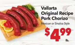Vallarta Supermarkets Vallarta Original Recipe Pork Chorizo offer