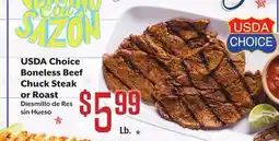 Vallarta Supermarkets USDA Choice Boneless Beef Chuck Steak or Roast/Diesmillo de Res sin Hueso offer