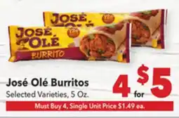 Vallarta Supermarkets José Olé Burritos offer
