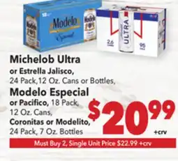 Vallarta Supermarkets Michelob Ultra or Estrella Jalisco offer