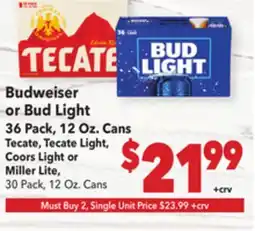 Vallarta Supermarkets Budweiser or Bud Light offer