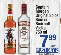 Super King Markets Captain Morgan Original Spice Rum or Smirnoff Vodka offer