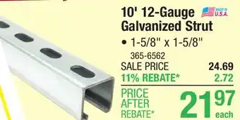 Menards Phoenix Support Systems 1-5/8 x 1-5/8 x 10' Galvanized Strut Channel offer