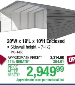 Menards VersaTube 20'W x 19'L x 7.5'H Enclosed Steel Shelter Material List offer