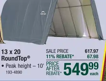 Menards ShelterLogic RoundTop 13 x 20 x 10 Gray Fabric Instant Carport Shelter offer