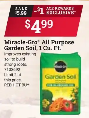 Ace Hardware Miracle-Gro All Purpose Garden Soil, 1 Cu. Ft offer