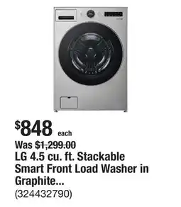 The Home Depot LG 4.5 cu. ft. Stackable Smart Front Load Washer in Graphite Steel with AI Digital Dial, Steam and TurboWash360 offer