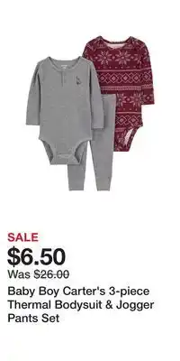 Kohl's Baby Boy Carter's 3-piece Thermal Bodysuit & Jogger Pants Set offer