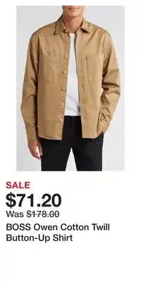 Nordstrom BOSS Owen Cotton Twill Button-Up Shirt offer