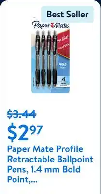 Walmart Paper Mate Profile Retractable Ballpoint Pens, 1.4 mm Bold Point, Black offer