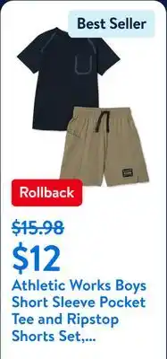 Walmart Athletic Works Boys Short Sleeve Pocket Tee and Ripstop Shorts Set, 2-Piece, Sizes 4-18 & Husky offer