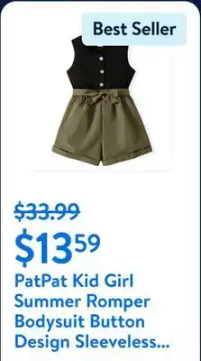 Walmart PatPat Kid Girl Summer Romper Bodysuit Button Design Sleeveless Belted Romper Jumpsuit Shorts Outfit offer