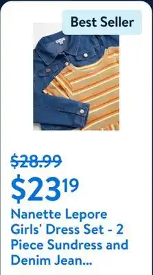 Walmart Nanette Lepore Girls' Dress Set - 2 Piece Sundress and Denim Jean Jacket (Size: 7-12) offer