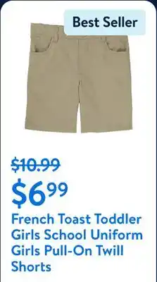 Walmart French Toast Toddler Girls School Uniform Girls Pull-On Twill Shorts offer