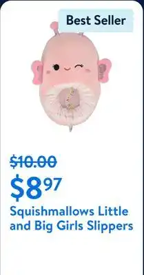 Walmart Squishmallows Little and Big Girls Slippers offer