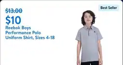 Walmart Reebok Boys Performance Polo Uniform Shirt, Sizes 4-18 offer
