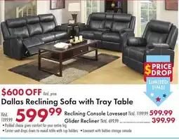 Boscov's Dallas Reclining Sofa with Tray Table offer