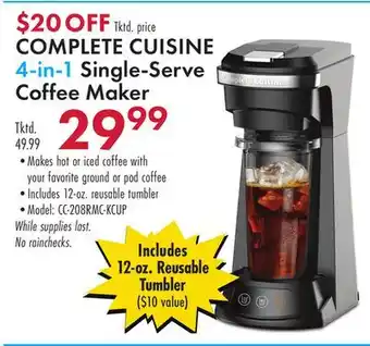 Boscov's COMPLETE CUISINE 4-in-1 Single-Serve Coffee Maker offer