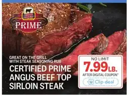 Kings Food Markets CERTIFIED PRIME ANGUS BEEF TOP SIRLOIN STEAK offer