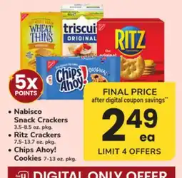 ACME Nabisco Snack Crackers 3.5-8.5 oz. pkg., Ritz Crackers 7.5-13.7 oz. pkg., Chips Ahoy! Cookies 7-13 oz. pkg offer