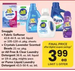 ACME Snuggle Fabric Softener 42.8-44 fl. oz. btl. liquid or 105-120 ct. pkg. sheets Crystals Lavender Scented Beads 21 oz. pkg. or offer