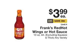 Fairway Store Market Frank's RedHot Wings or Hot Sauce offer