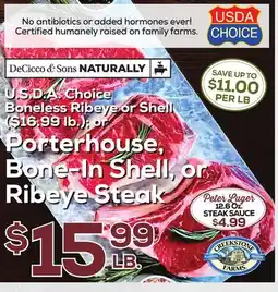 DeCicco & Sons Porterhouse, Bone-In Shell, or Ribeye Steak offer