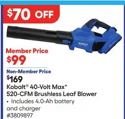 Lowe's 40-Volt MaxV 520-CFM Brushless Leaf Blower offer