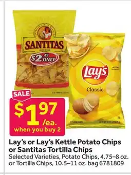 Stop&Shop Lay's or Lay's Kettle Potato Chips or Santitas Tortilla Chips offer