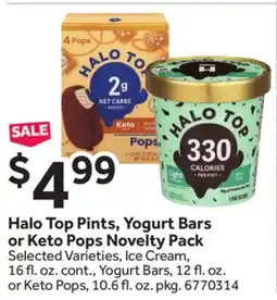Stop&Shop Halo Top Pints, Yogurt Bars or Keto Pops Novelty Pack offer