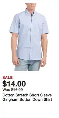 TJ Maxx Cotton Stretch Short Sleeve Gingham Button Down Shirt offer