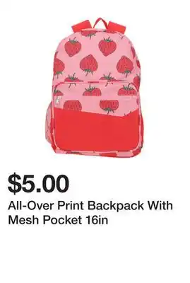 Five Below All-Over Print Backpack With Mesh Pocket 16in offer