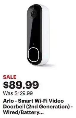 Best Buy Arlo - Smart Wi-Fi Video Doorbell (2nd Generation) - Wired/Battery... offer