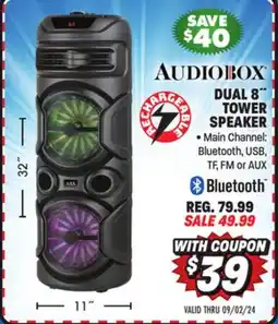 Big 5 Audiobox Dual 8 Woofer Rechargeable Tower Speaker offer