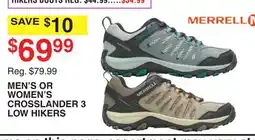 Dunham's Sports MERRELL MEN'S OR WOMEN'S CROSSLANDER 3 LOW HIKERS offer