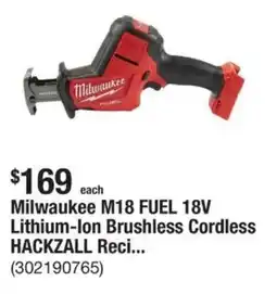 The Home Depot Milwaukee M18 FUEL 18V Lithium-Ion Brushless Cordless HACKZALL Reci... offer