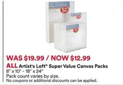 Michaels ALL Artist's Loft Super Value Canvas packs offer