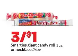 Hy-Vee Smarties giant candy roll 1 oz. or necklace. 74 oz offer