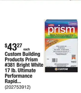 The Home Depot Custom Building Products Prism #381 Bright White 17 lb. Ultimate Performance Rapid Setting Grout offer