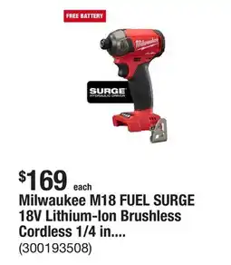 The Home Depot Milwaukee M18 FUEL SURGE 18V Lithium-Ion Brushless Cordless 1/4 in. Hex Impact Driver (Tool-Only) offer