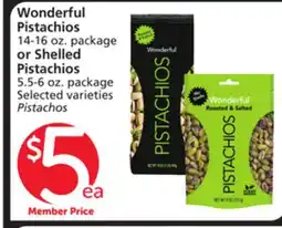 Albertsons Wonderful Pistachios 14-16 oz. package or Shelled Pistachios 5.5-6 oz. package offer