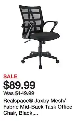Office Depot Realspace Jaxby Mesh/Fabric Mid-Back Task Office Chair, Black, BIFMA Compliant offer
