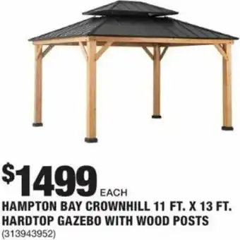 The Home Depot Hampton Bay Crownhill 11 Ft. X 13 Ft. Hardtop Gazebo With Wood Posts offer