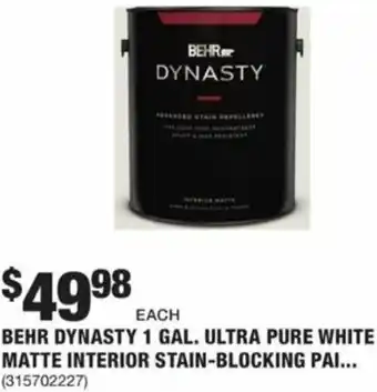 The Home Depot BEHR Dynasty 1 Gal. Ultra Pure White Matte Interior Stain-Blocking offer