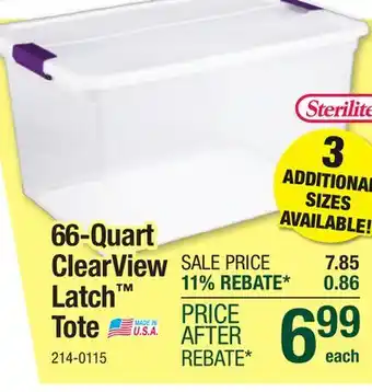 Menards Sterilite 66-Quart ClearView Latch Storage Tote offer