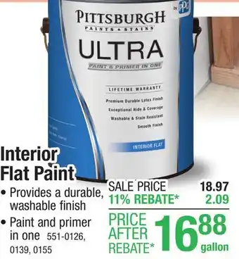 Menards Pittsburgh Paints & Stains Ultra Interior Flat Acrylic Latex Paint & Primer White Base - 1 gal offer