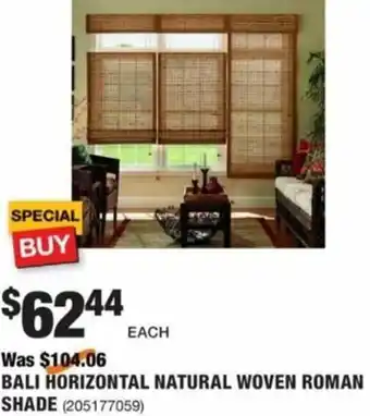The Home Depot Bali Horizontal Natural Woven Roman Shade offer